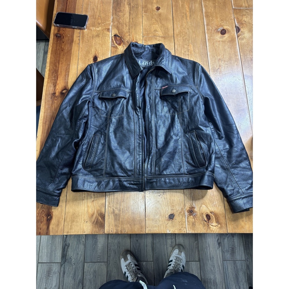 Lands Men's XXL Black Genuine Leather Bomber Jacket "The Best Leather" Full Zip